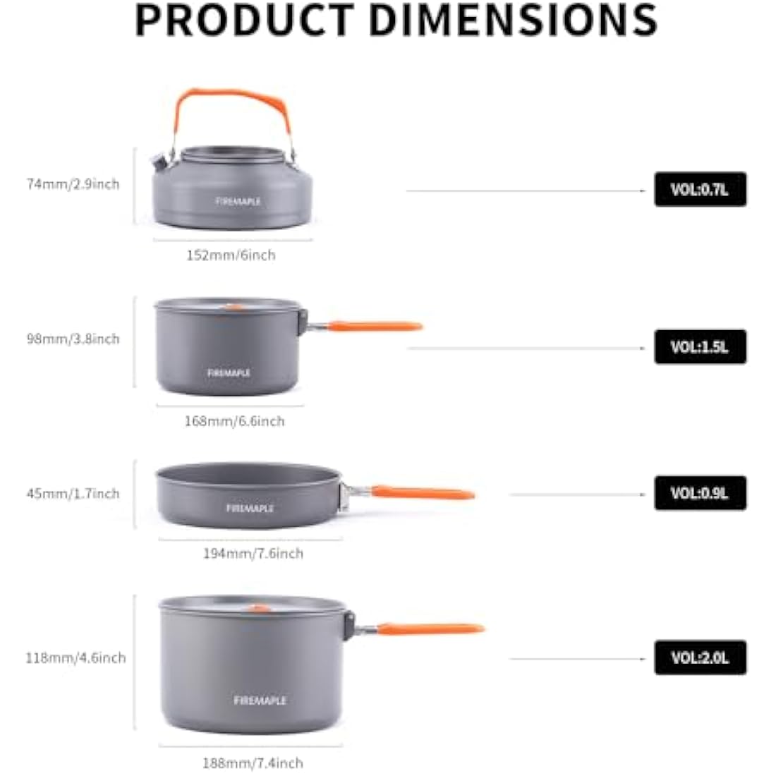 Fire-Maple Feast 4 Camping Cookware Set | Outdoor Cooking kit with Pot Kettle Pan Bowls and Spatula | Kitchen Utensils for 4 to 5 People Backpacking Trekking Hiking Fishing Picnic