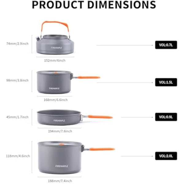 Fire-Maple Feast 4 Camping Cookware Set | Outdoor Cooking kit with Pot Kettle Pan Bowls and Spatula | Kitchen Utensils for 4 to 5 People Backpacking Trekking Hiking Fishing Picnic