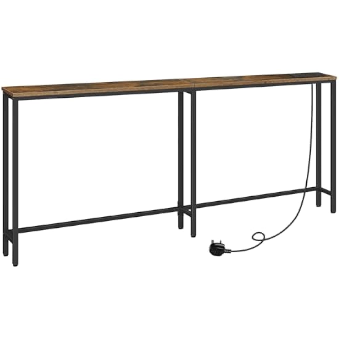 HOOBRO Slim Console Table with Charging Station, 180 cm Long Hallway Table with USB Ports, Behind Sofa Table Narrow for Hallway, Entryway, Foyer, Living Room, Rustic Brown and Black EBF185KXG01