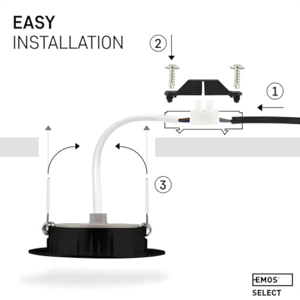 EMOS LED Spot Lights Ceiling Round 5W / 450lm, 6500K Cold White | 50° Tilt Swivel Recessed Ceiling Lights, Ultra Slim | Pack of 12 Recessed LED Downlights for Ceiling, Mains Powered, Black