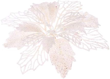 12pcs Glitter Poinsettia Christmas Artificial Flowers Christmas Tree Floral Ornaments Decorations Xmas Tree Pendant Christmas Wreath Filler (White)