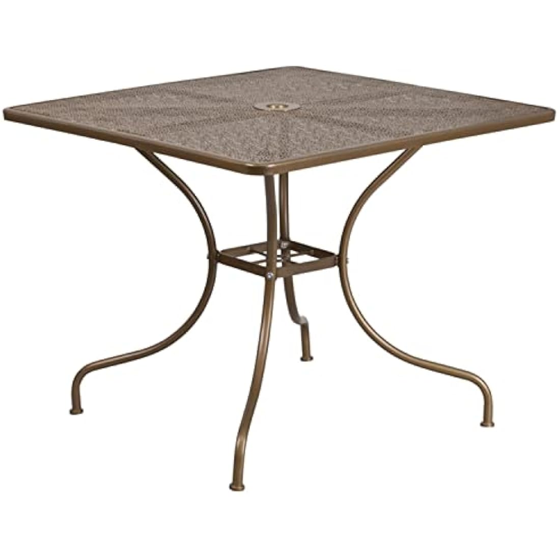 Flash Furniture Oia Commercial Grade 35.5" Square Gold Indoor-Outdoor Steel Patio Table with Umbrella Hole