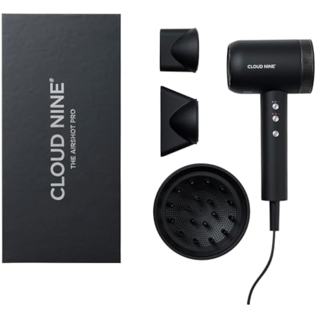 CLOUD NINE The Airshot Pro Hair Dryer | Powerful Salon Self Clean Mode Long Lasting Temperature Control | Eco Precision Motor Magnetic Diffuser | 1600W Lightweight & Portable