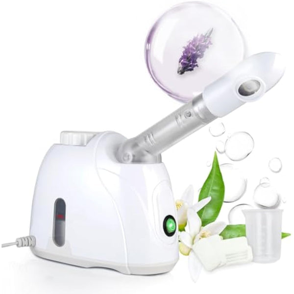 Facial Steamer Professional Spa Home Facial Steamer Sauna Pores Cleanse Warm Mist Moisturizing Beauty Instrument with Aromatherapy Design (White 80ml)