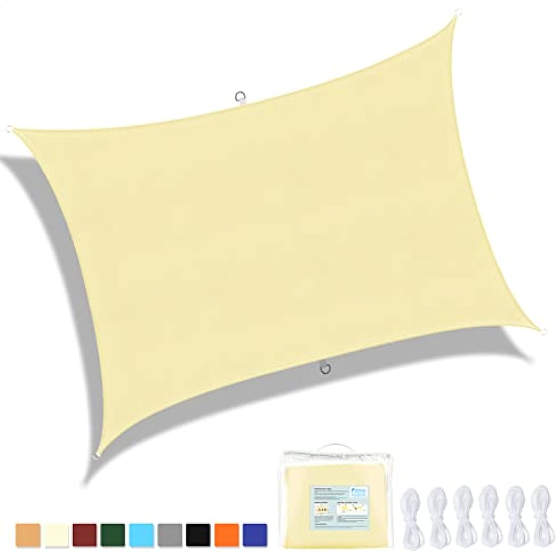 Ankuka Sun Shade Sail 3m x 4m Beige Rectangular Waterproof Garden Sun Sail Outdoor Patio Party Sunscreen Awning Canopy 98% UV Block With Rope