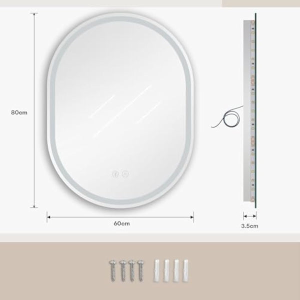 Dripex 600 x 800 mm Bluetooth Oval Bathroom LED Mirror, Illuminated Backlit Wall Mounted Bathroom Mirror with Demister, Anti-fog, 3 Lighting Modes, Dimming Light, IP44