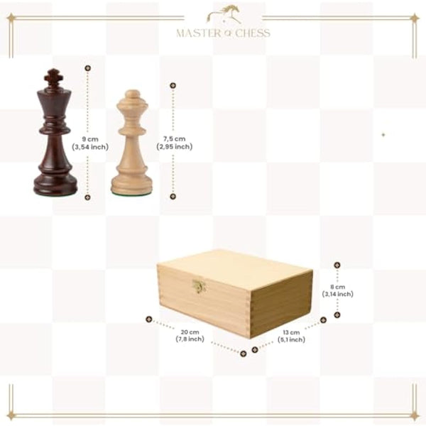 Classic STAUNTON Chess Set NO.5 in Natural Wood Box | Master of Chess Wooden Chess Set | Wooden Chess Pieces Only - Handmade Tournament Chess Set Without Chess Table