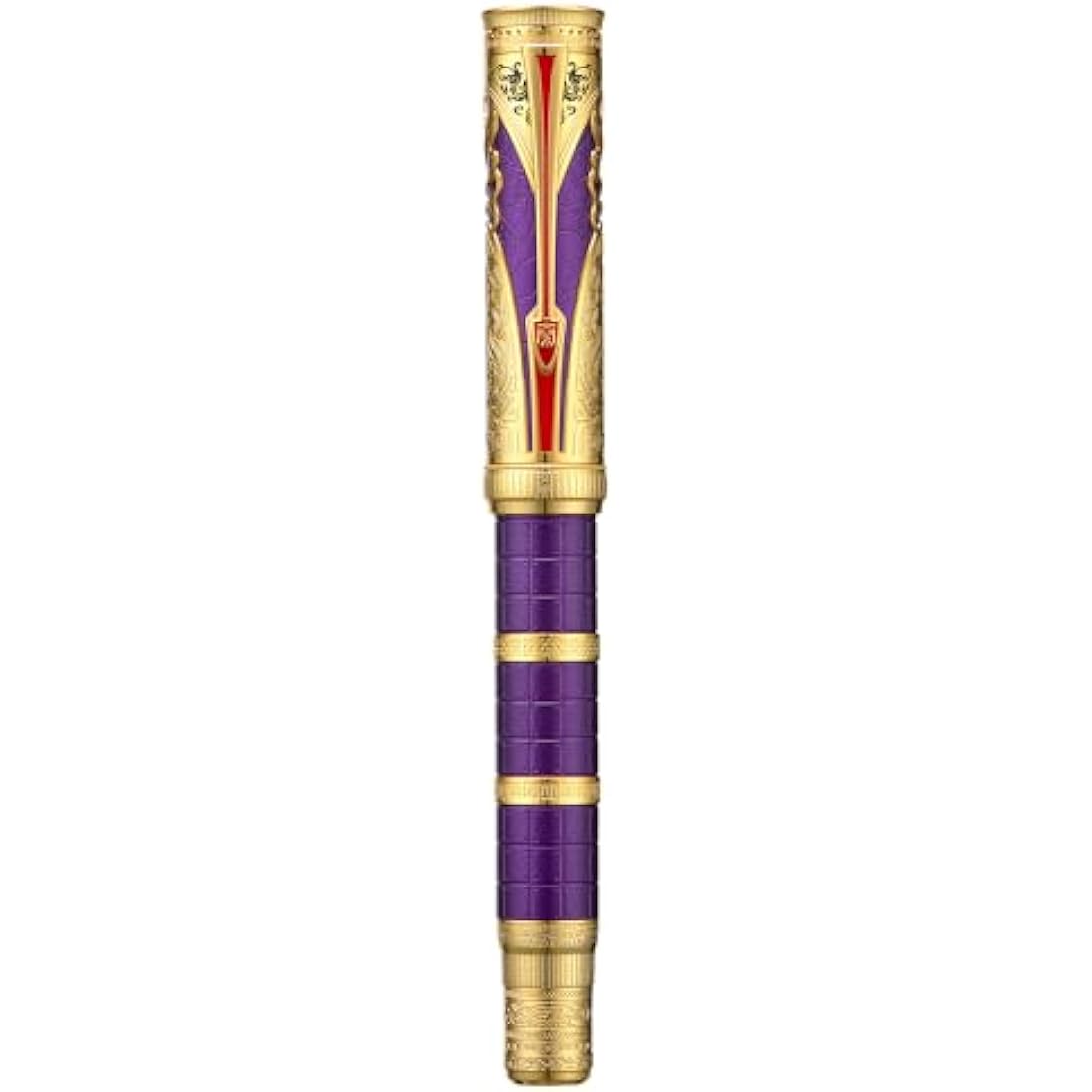 HONG DIAN Hongdian D5 Qin Dynasty Fountain Pen Purple Gold, Extra Fine Nib, Piston Filling, Retro Chinese Totem Engraving, Pen Box Set
