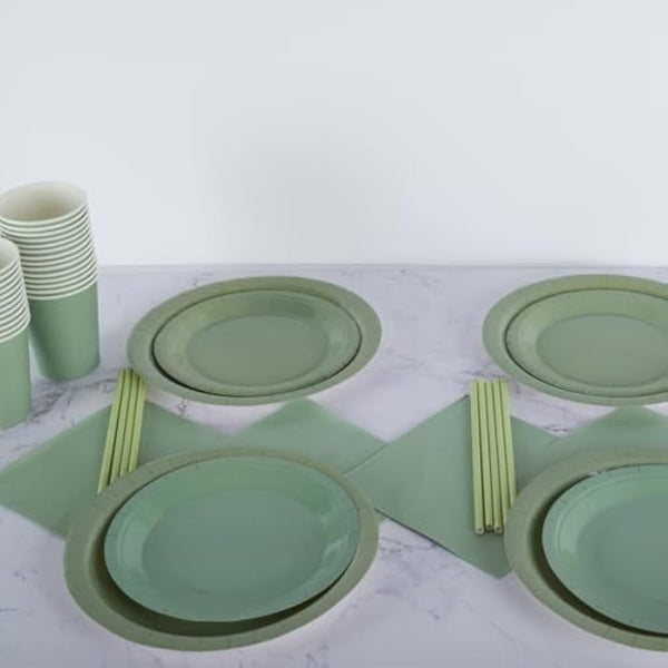 Green Paper Plates Napkins Cups Set, CEILIWEN 250PCS Sage Green Party Tableware, Green Party Supplies Include 9'' Paper Plate, 7'' Dessert Plate, Napkins, Cups, Straws, for 50 Guest