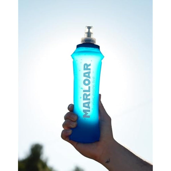 MARLOAR Soft Flask - Running Water Bottle - Running bottle - Collapsible Bottle - Silicone Collapsible Bottle - Pack of 2 Soft Flask 500ml for Running, Hiking, BPA Free (2 Pieces Blue)
