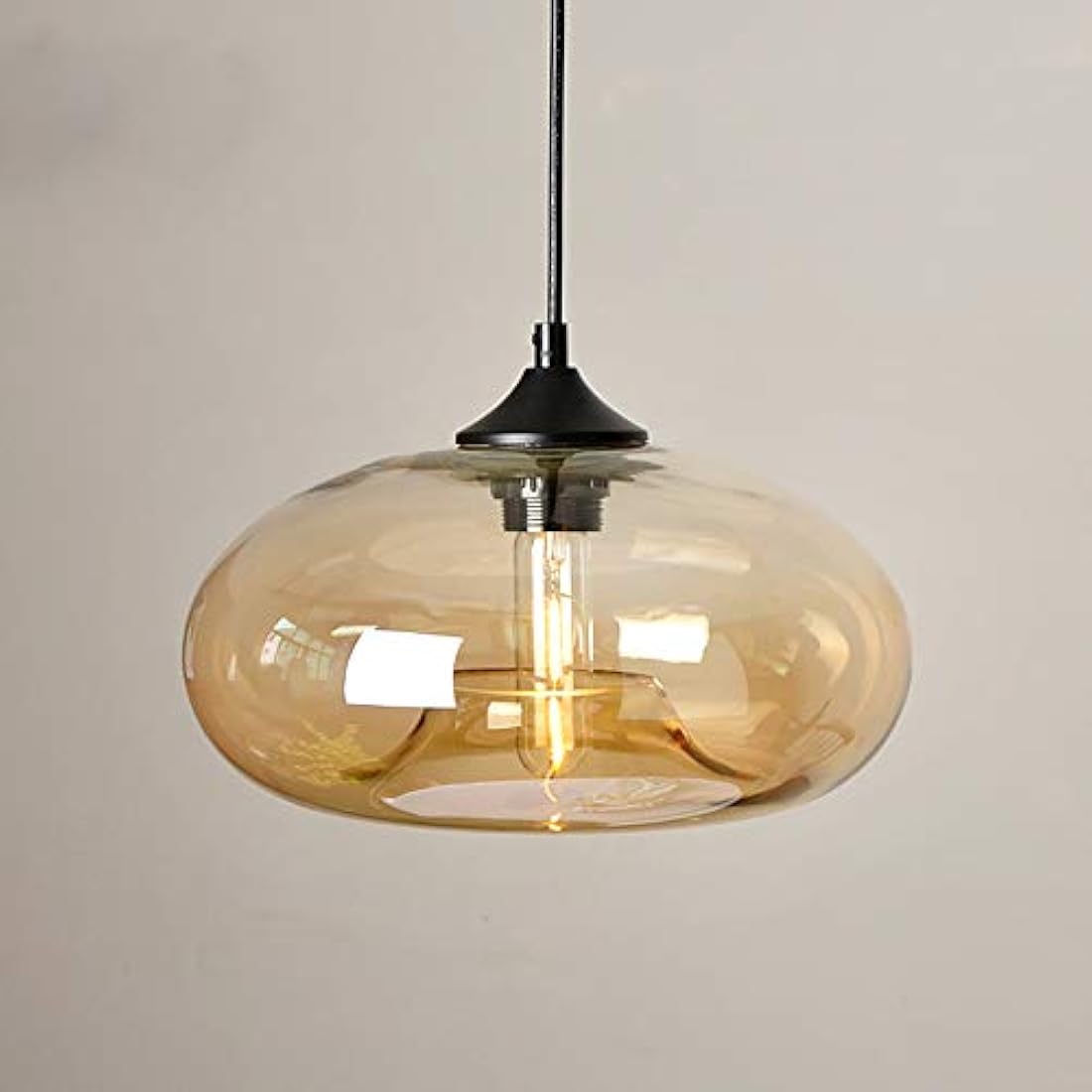 HJXDtech Pendant Light with 28cm Glass Lampsahde, Industrial Vintage Loft Bar E27 Ceiling Hanging Lamp for Kitchen, Dining &Living Room (Amber)
