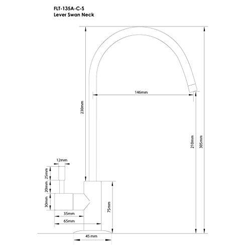 FilterLogic Faucet Quarter Turn Lever Compact Kitchen Sink Drinking Water Filter Tap RO, Stainless Steel Swan, Chrome