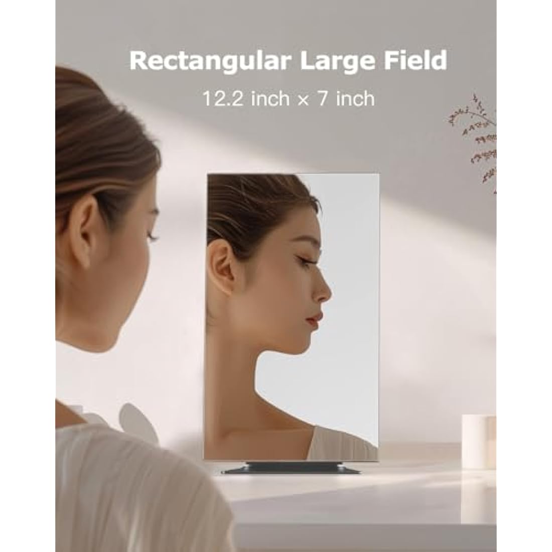 NEZZOE Rectangular Makeup Mirror, 12 Inch Metal Desk Mirror, Table Mirror with Stand, Vanity Mirror for Counter, Bedroom, Bathroom, Dorm