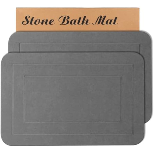 HUMIGA 2 Pack Stone Bath Mat, Diatomaceous Earth Shower Mat, Non-Slip Super Absorbent Quick Drying Bathroom Kitchen Floor Mat (Grey, 24x15)