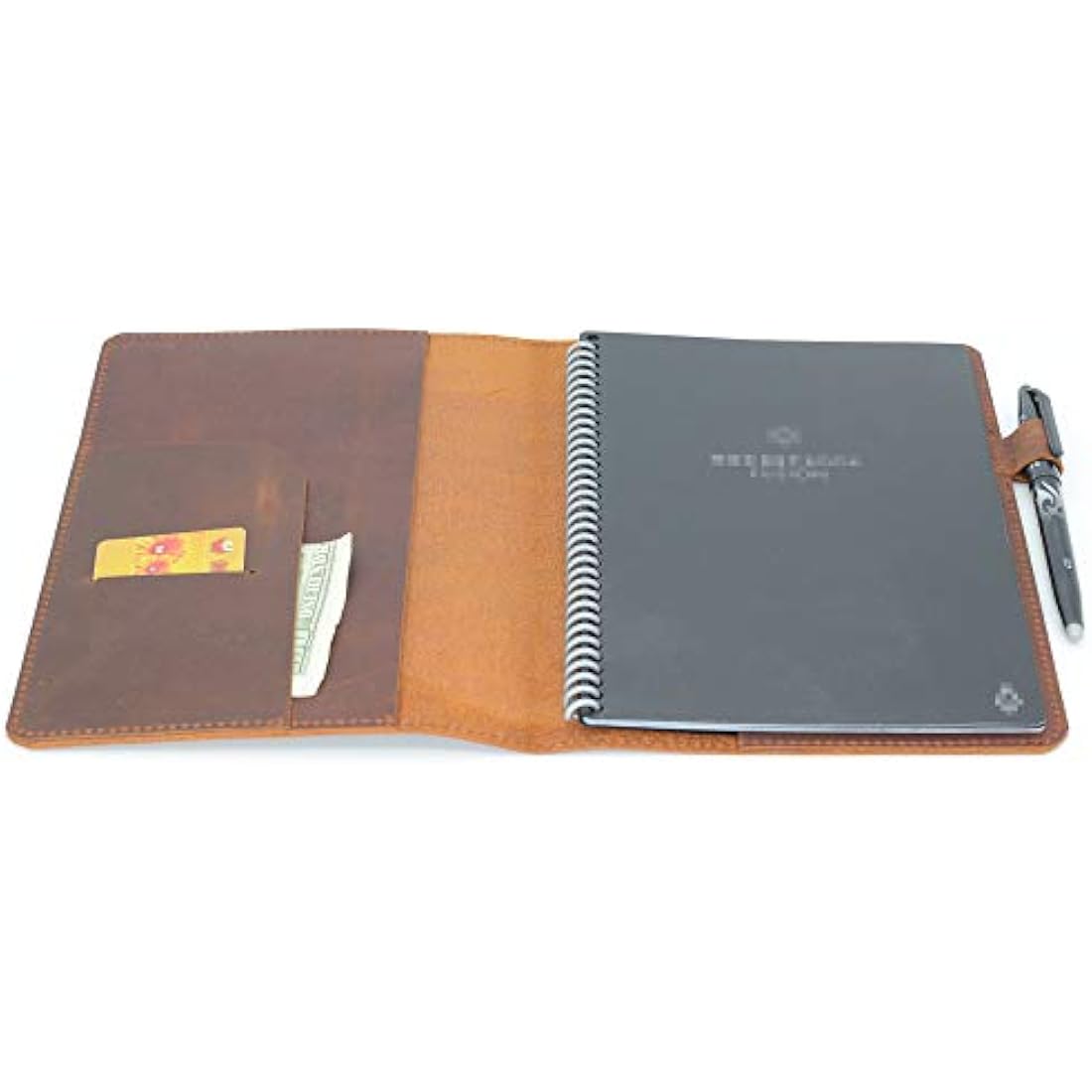 JJNUSA Compatible with Rocketbook Cover Smart Business Handmade Distressed Genuine Leather Notebook Cover for Everlast, Fusion, Wave Moleskin A5 with Pen Loop & Card Holder Executive 8.8" x 6" Brown