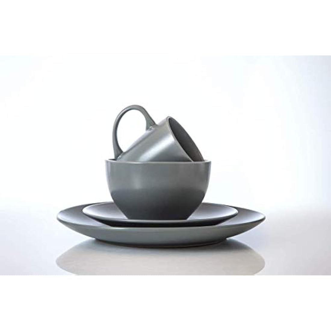 HOMD 16-Pieces Stoneware Dinnerware Set, Dinner Set, Kitchen Dinnerware Ceramic Crockery Set, Dinner Service Set for 4, Include Dinner Plate, Dessert Plate, Cereal Bowl and Mug (Gray)