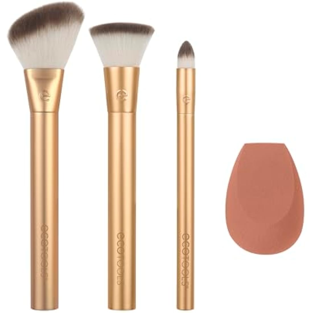 EcoTools Precious Metals Face Blend & Sculpt Set, Makeup Brush Kit, Foundation Brush, Eco-Friendly & Vegan Makeup Brush Kit, Recycled Aluminum, 4 Piece Set