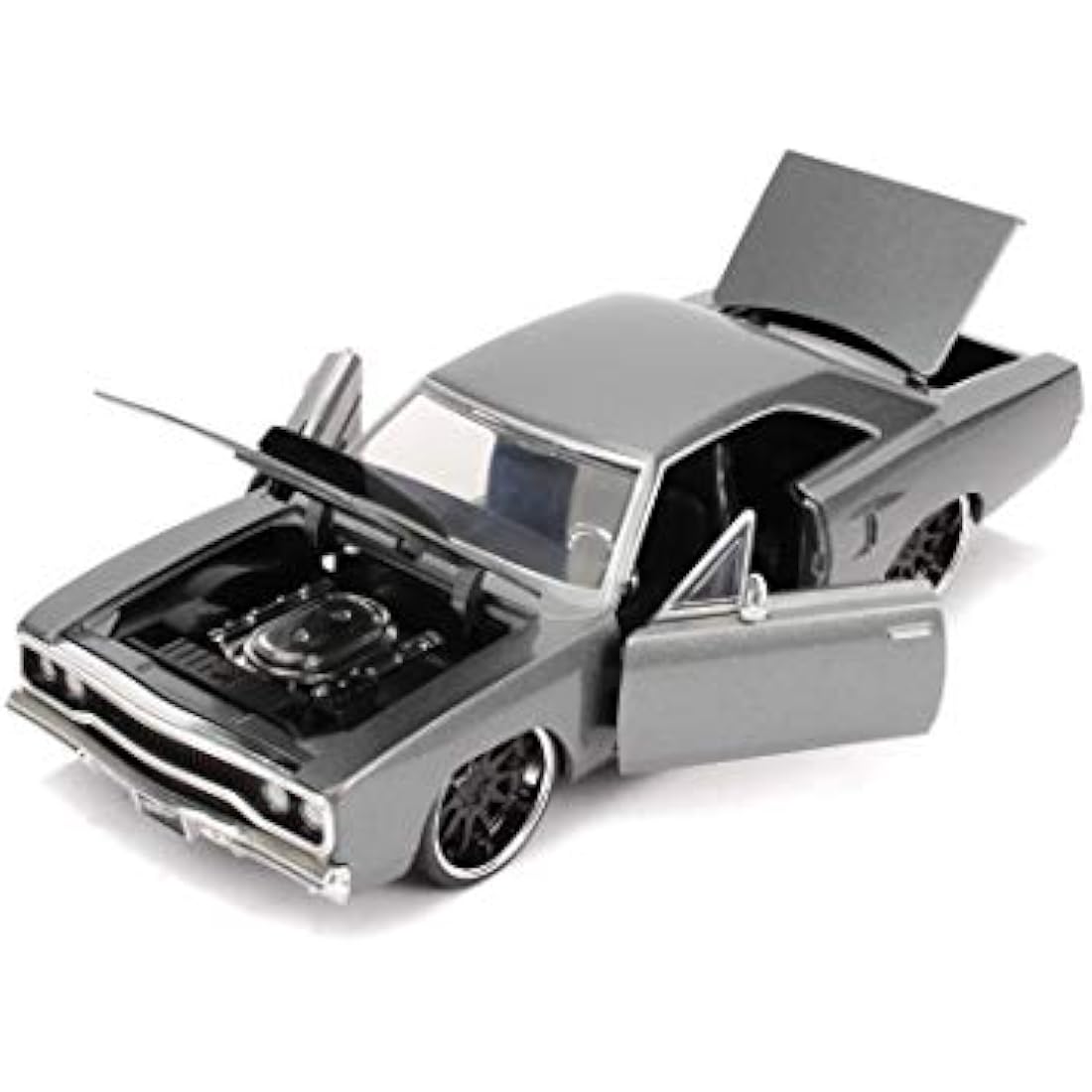 Jada Toys 253203054 Fast & Furious Dom's 1970 Plymouth Road Runner Car Tuning Model 1:24 Opening Doors Bonnet Boot wheel Grey