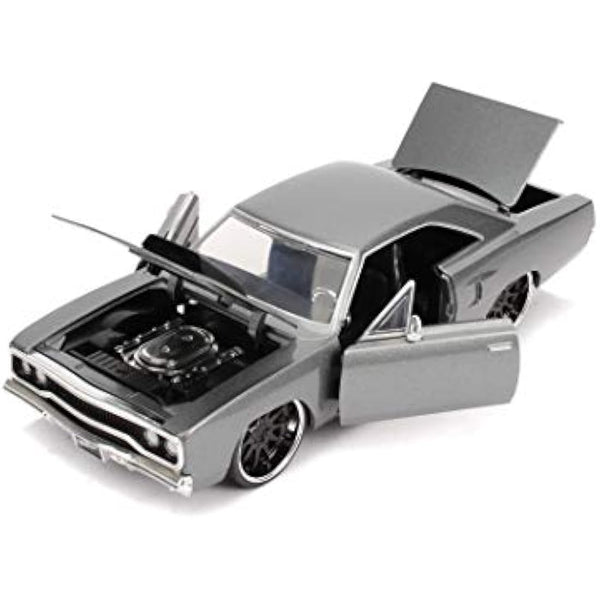 Jada Toys 253203054 Fast & Furious Dom's 1970 Plymouth Road Runner Car Tuning Model 1:24 Opening Doors Bonnet Boot wheel Grey