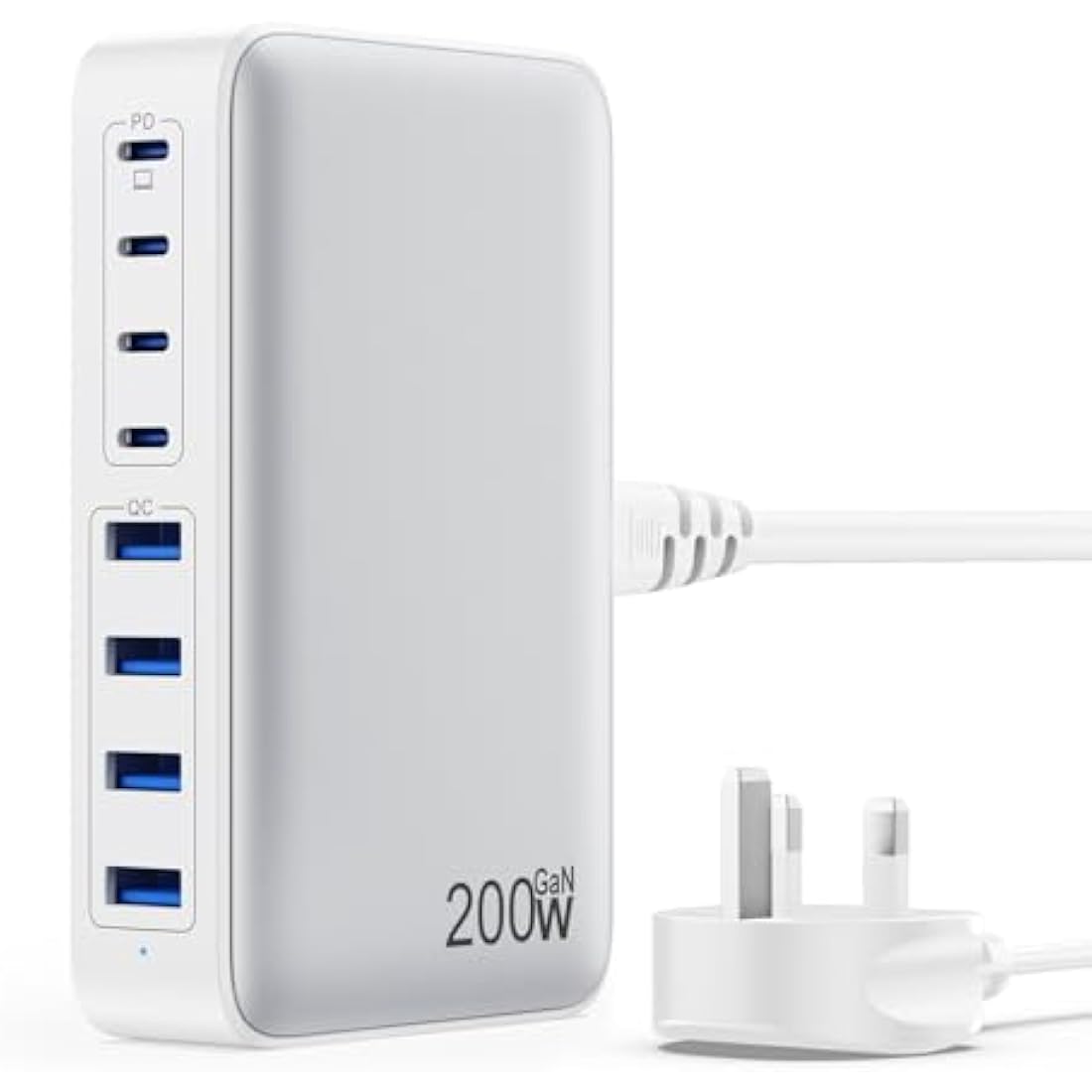 200W USB C Fast Charger Block,Upgraded GaN III 8-Port Charging Station Hub,PD 65W Laptop Charger Power Adapter Compatible with MacBook Pro/Air,Dell XPS, iPhone 16/15/Pro/14,Galaxy S24/S23 etc-White