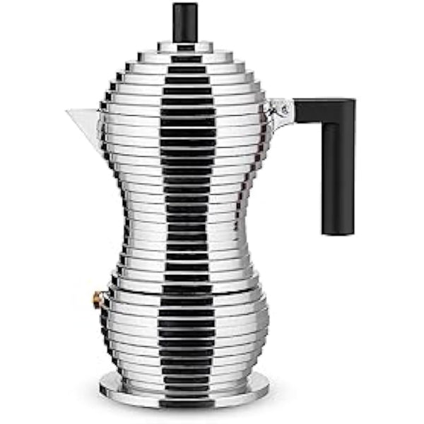 Alessi MDL02/3 B Pulcina Espresso coffee maker in cast aluminium. Handle and knob in PA, black, 3 Cups