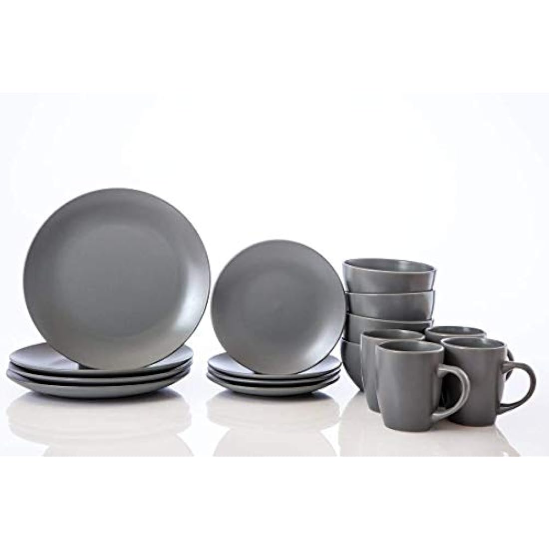 HOMD 16-Pieces Stoneware Dinnerware Set, Dinner Set, Kitchen Dinnerware Ceramic Crockery Set, Dinner Service Set for 4, Include Dinner Plate, Dessert Plate, Cereal Bowl and Mug (Gray)