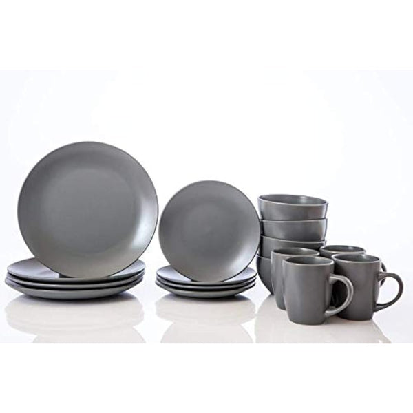 HOMD 16-Pieces Stoneware Dinnerware Set, Dinner Set, Kitchen Dinnerware Ceramic Crockery Set, Dinner Service Set for 4, Include Dinner Plate, Dessert Plate, Cereal Bowl and Mug (Gray)