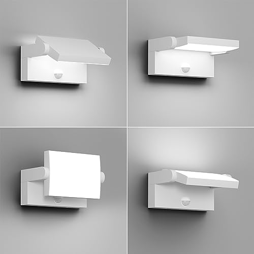Klighten 24W Wall Light with Motion Sensor Outdoor Indoor IP65 Aluminum Modern Outside Light with Swiveling LED Panel Wall Lamp for Entrance Garden Terrace, Cold White 5700K-6000K, White