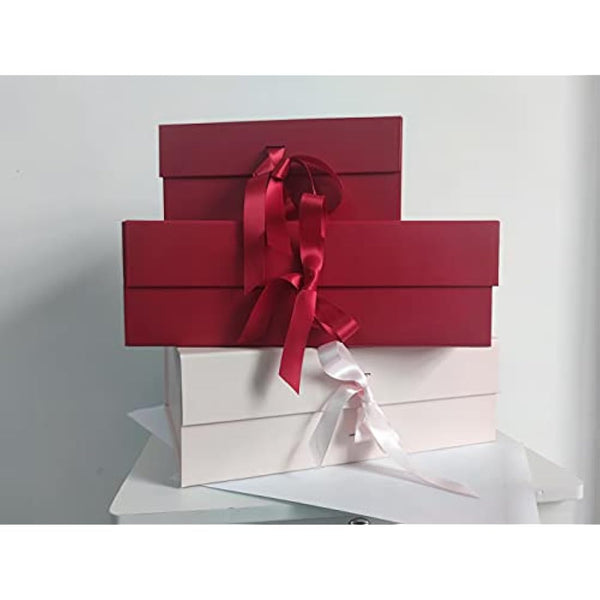 Marble Gift Box, 33x26x11cm Gift Box Large with Magnetic Lids and Silk Ribbon Specially Designed for Valentines Day, Presents Birthdays, Holidays, Anniversaries Gift Packaging