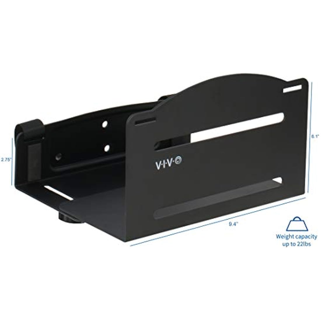 VIVO Universal PC Wall Mount, Adjustable Steel Bracket, Computer Case, Open Frame CPU Strap Holder, Black, MOUNT-PC03V