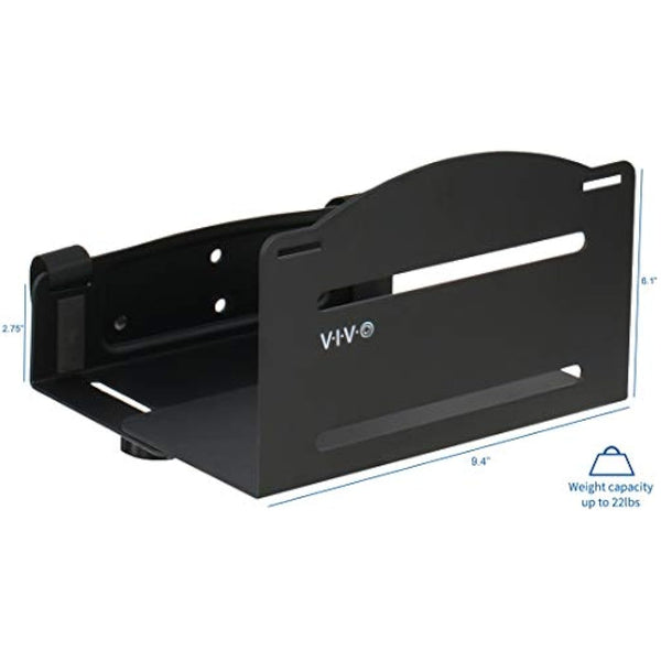 VIVO Universal PC Wall Mount, Adjustable Steel Bracket, Computer Case, Open Frame CPU Strap Holder, Black, MOUNT-PC03V