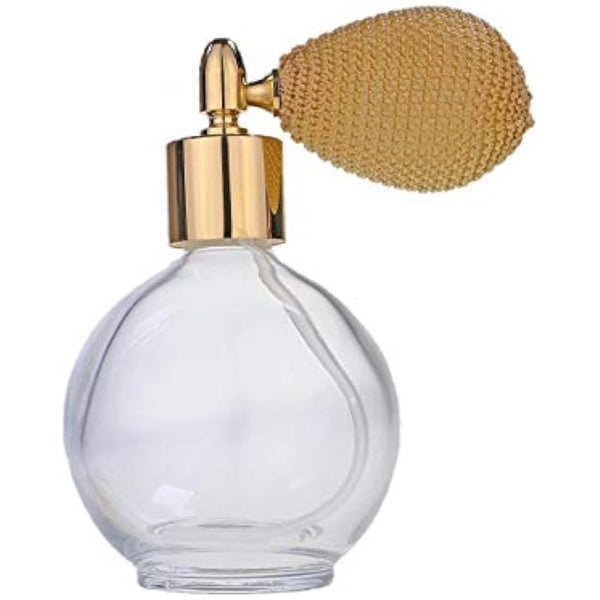78ml Classic Round Perfume Bottle Atomizer with bulb pump, Filling Funnel & Gift Box (Gold with gold metal)