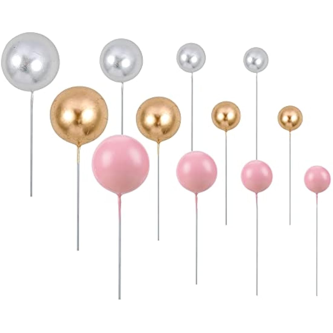 Gyufise 30Pcs Balls Cake Topper Foam Ball Cake Picks Mini Balloon DIY Cake Insert Topper Decoration for Baby Shower Wedding Anniversary Kids Birthday Party Cake Decorations Gold Silver Pink