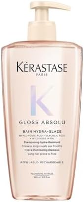 Kérastase Gloss Absolu Refillable Shampoo for All Hair Types, with Glycolic Acid, Hyaluronic Acid & Wild Rose 500ml
