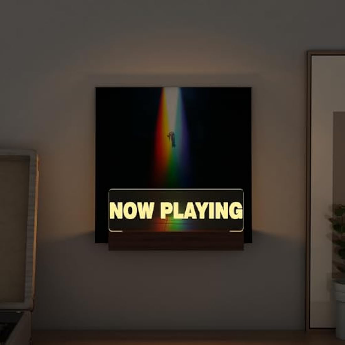 Ammonite Light up Now Playing Vinyl Record Stand Wall Mount, Now Playing Record Player Stand, Wooden Acrylic Holder for Vinyl Album Display Storage with Warm White Color Lights