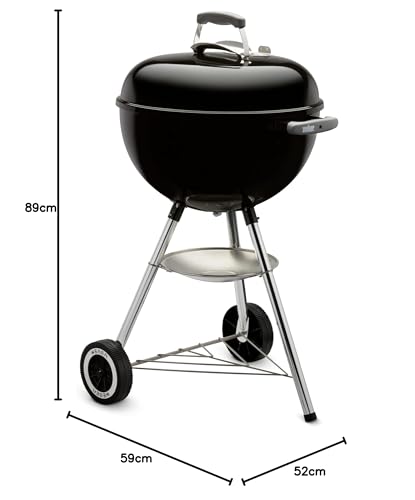 Weber Classic Kettle Charcoal Grill, Ø 57cm Grill Area, BBQ Grill with Porcelain-Enamelled Lid & Bowl, Lid Thermometer, Tripod Stand & Wheels, Chromed Grill Grate - Black (1341504)