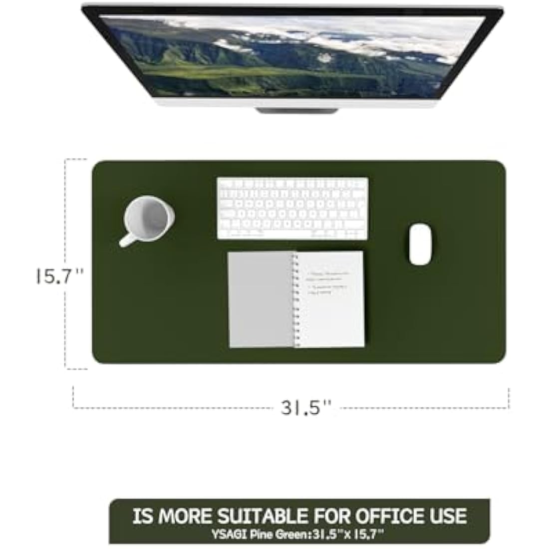 YSAGi Non-Slip Desk Pad, Waterproof PVC Leather Desk Table Protector, Ultra Thin Large Mouse Pad, Easy Clean Laptop Desk Writing Mat for Office Work/Home/Decor (80 x 40 cm, Pine Green)