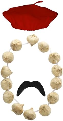 Adult Unisex French Day 3 Pieces Beret Moustache & Onion Garland Fancy Dress Set Costume