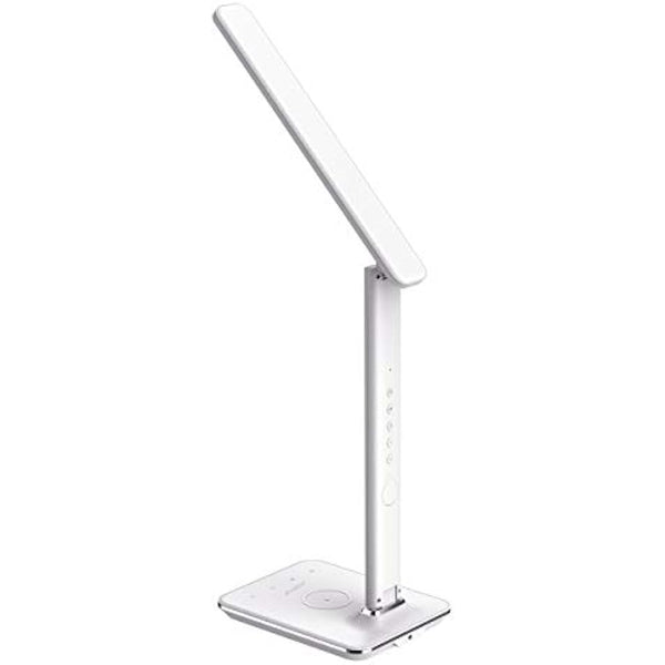 groov e Ares LED Lamp - Touch Control Desk Light with Fold Design - 3 Lighting Modes, Built-in Wireless Charger, Alarm Clock, & Digital Display with Time & Calender - Mains Operated - White