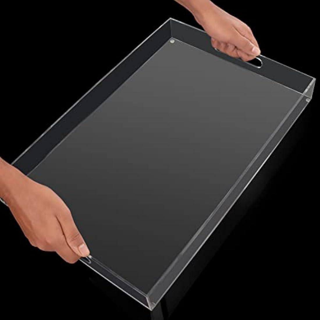 Kurtzy Clear Acrylic Plastic Serving Tray with Handles - L40 x W30cm / 15.75 x 11.81 Inches - Extra Large, Rectangular & Spill Proof - Decorative Breakfast, Tea/Coffee, Food, Drinks & Table Organiser