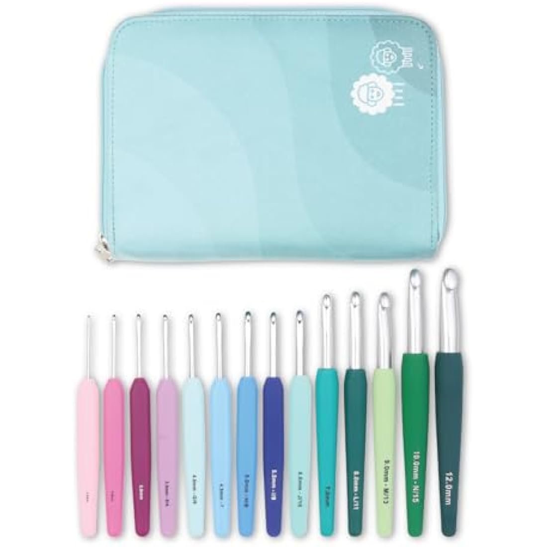 KnitPro Waves Crochet Hooks Set – 14 Hook Grande Gift Set, Sizes 2 – 12mm, Ergonomic Soft Handles, Soft Rubber Grip for Arthritic Hands, Light & Comfortable Crochet Needles for Knitting