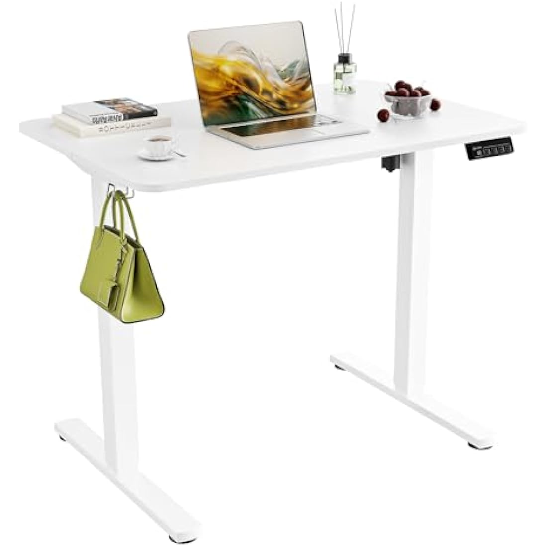 ERGOMAKER Electric Standing Desk 90x60cm, Height Adjustable Sit Stand Desk with Memory Handset Hooks for Home Office (White)