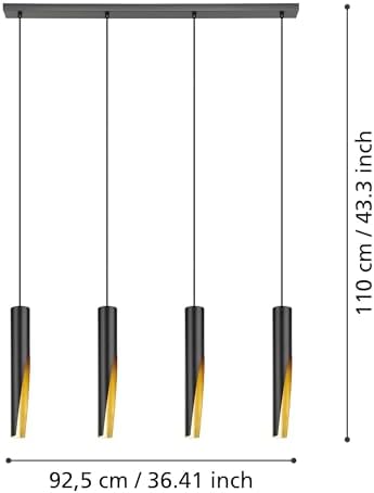 Eglo LED Pendant light Barbotto, 3 lamp ceiling light fitting with indirect lighting, hanging lamp for dining and living room, metal in black and gold, GU10 bulb, warm white