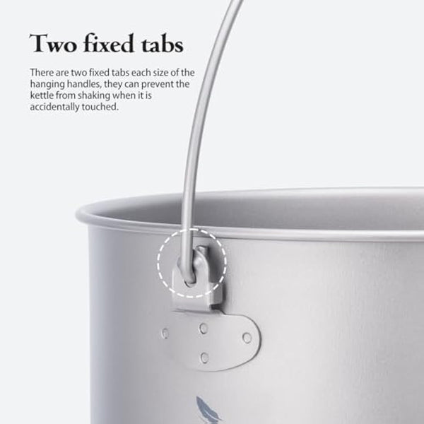 iBasingo 1.3L Titanium Pot Camping Cookware Hanging Stockpot Outdoor Small Bowl Cup Lightweight Hiking Picnic Portable Campfire Cooking Kit Travel 1 Person Kitchenware Tableware Mess Kit Ti2043C