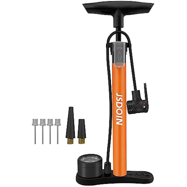 Jsdoin Bike Pump, High Performance Bicycle Floor Pump with Dual Presta and Schrader Valves, Bike Pumps with Pressure Gauge for Road Foot Bike, MTB, and Sports Balls