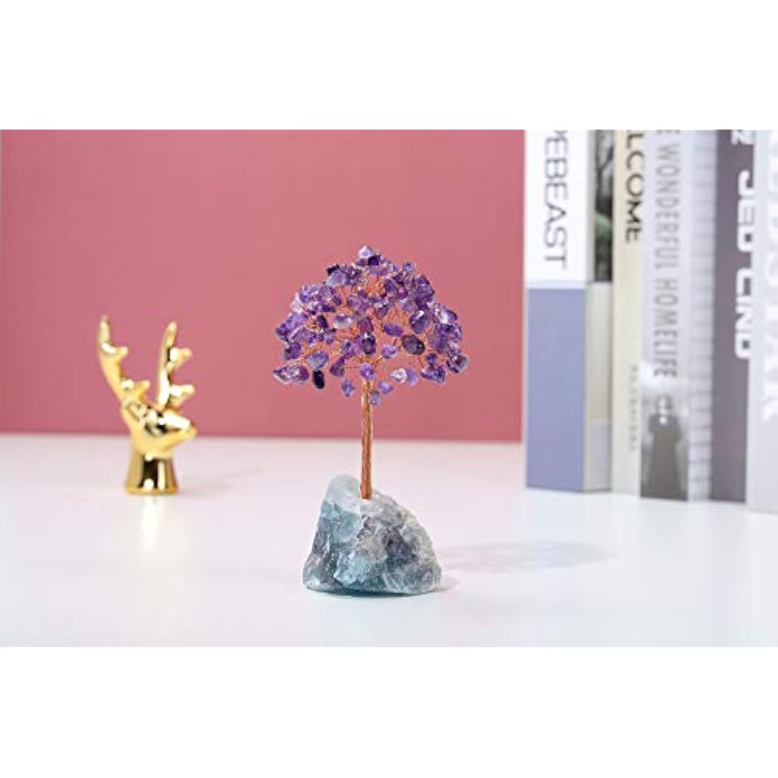 JSDDE Amethyst Crystal Healing Crystals Gemstones Feng Shui Natural Tumbled Stones Money Life Tree Figurines