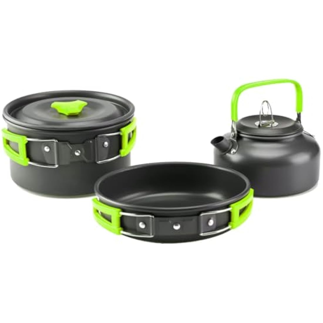 aiGear Camping Cooking Set/Cooking Mess Kit | Outdoor Camping Essentials - Pot Pan and Kettle | Portable Lightweight Aluminum | for 2-3 People to Backpacking Hiking Trekking Picnic