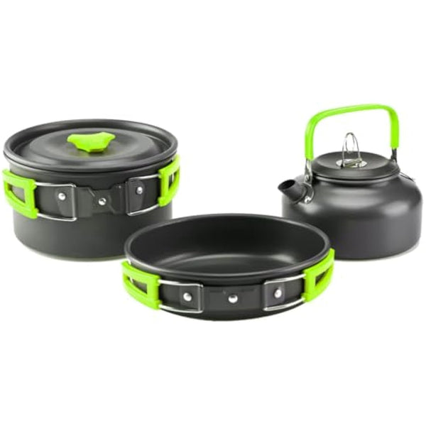 aiGear Camping Cooking Set/Cooking Mess Kit | Outdoor Camping Essentials - Pot Pan and Kettle | Portable Lightweight Aluminum | for 2-3 People to Backpacking Hiking Trekking Picnic