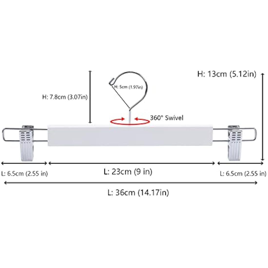 Amber Home 36cm White Wooden Pants Hangers 20pcs, Smooth Wood Skirt Hanger Organizer with Adjustable Anti-Slip Chrome Clips, Space Saving Solid Clothes Hangers Rack for Bottoms Jeans Slacks Trousers