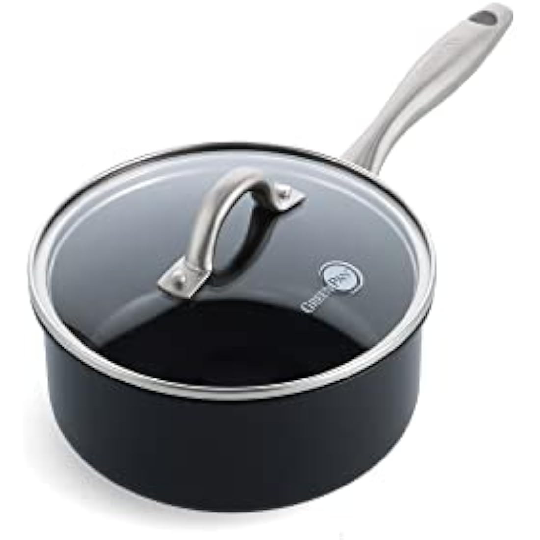 GreenPan Lima Midnight Hard Anodized Healthy Ceramic Non-Stick 20 cm/3.1 Litre Saucepan with Lid, PFAS-Free, Induction Suitable, Oven Safe, Black